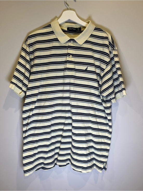 Nautica Other - Nautica Men’s Cream and Navy Horizontal Stripe Polo